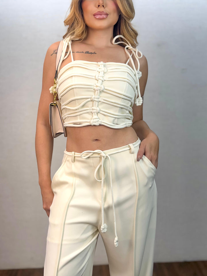 Conj. Cropped Macramê e Calça Wide Leg 65371 (5I)
