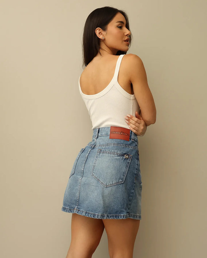Mini Saia Jeans Cós Irregular 25008 (6I)