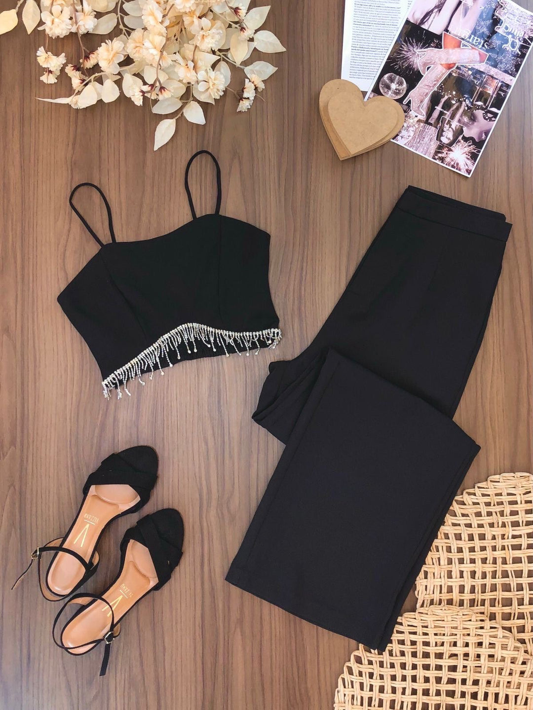 Conj. Cropped Chuva de Strass e Calça Pantalona 2338 (5-B)
