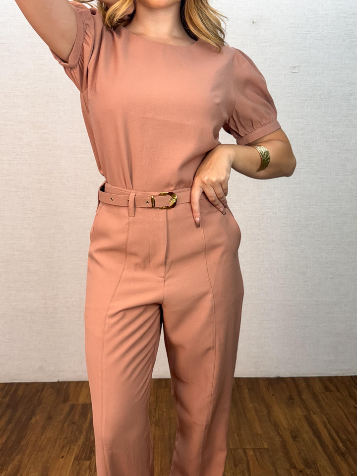 Conj. Blusa Manga Bufante e Calça Reta com Cinto 2187 (5L)