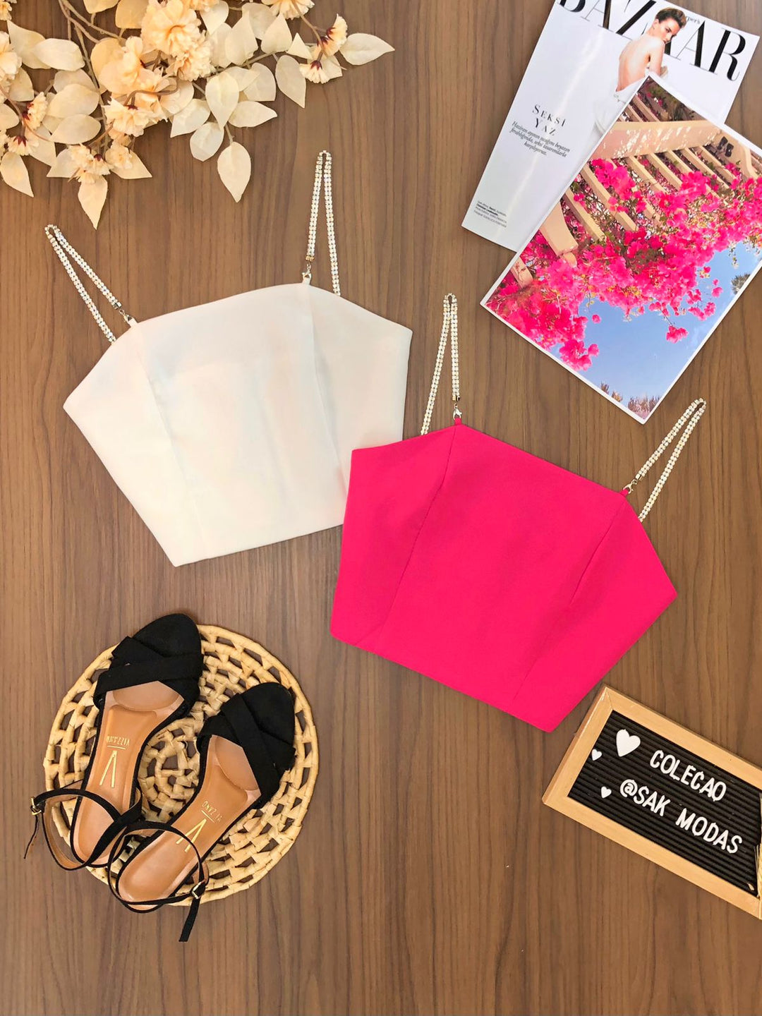 Conj. Cropped Alça Strass e Calça Pantalona 2337