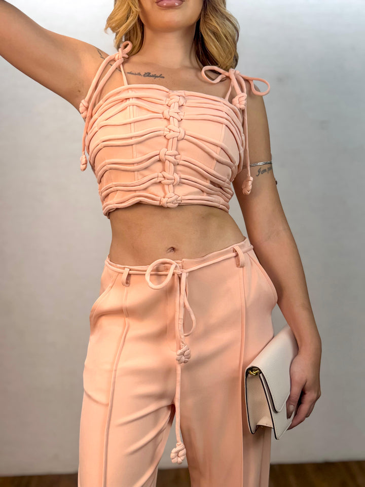 Conj. Cropped Macramê e Calça Wide Leg 65371 (5I)