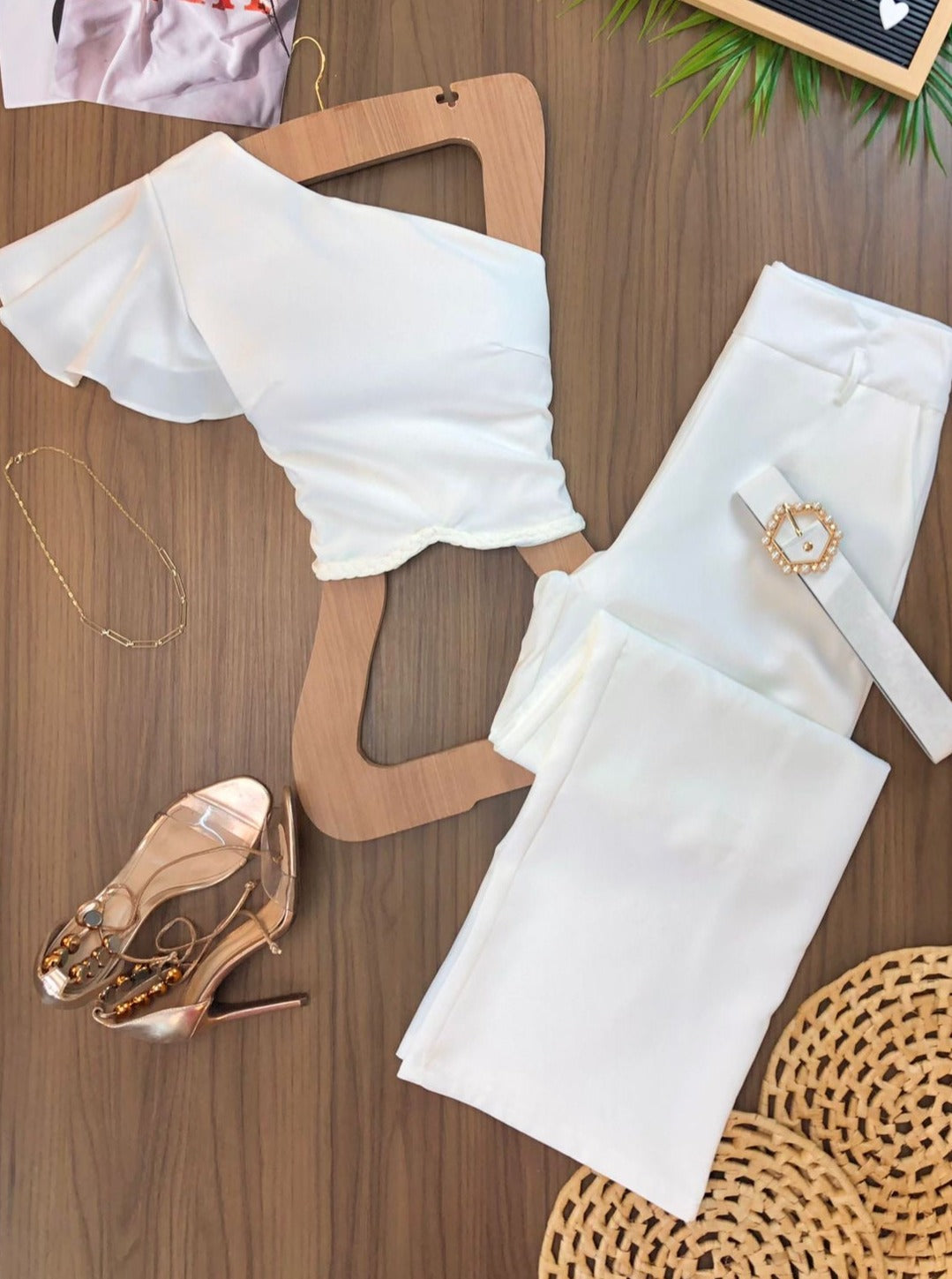 Conj. Cropped Detalhe Trançado e Calça Pantalona 0783