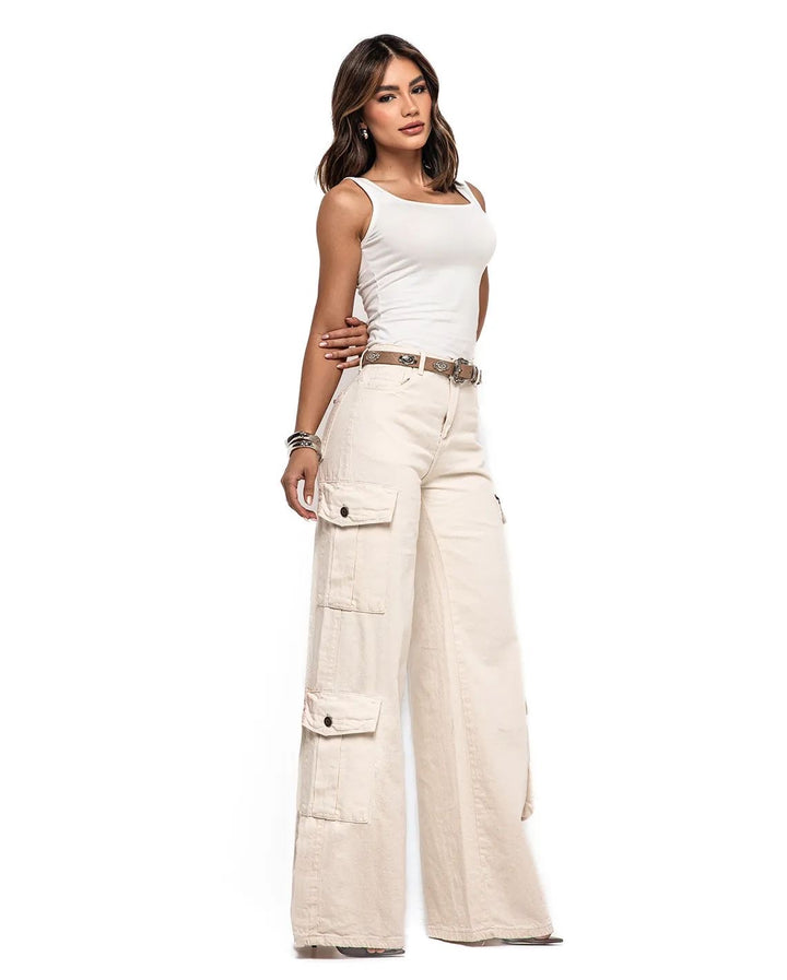 Calça Jeans Wide Leg Cargo 24757. 4(C)