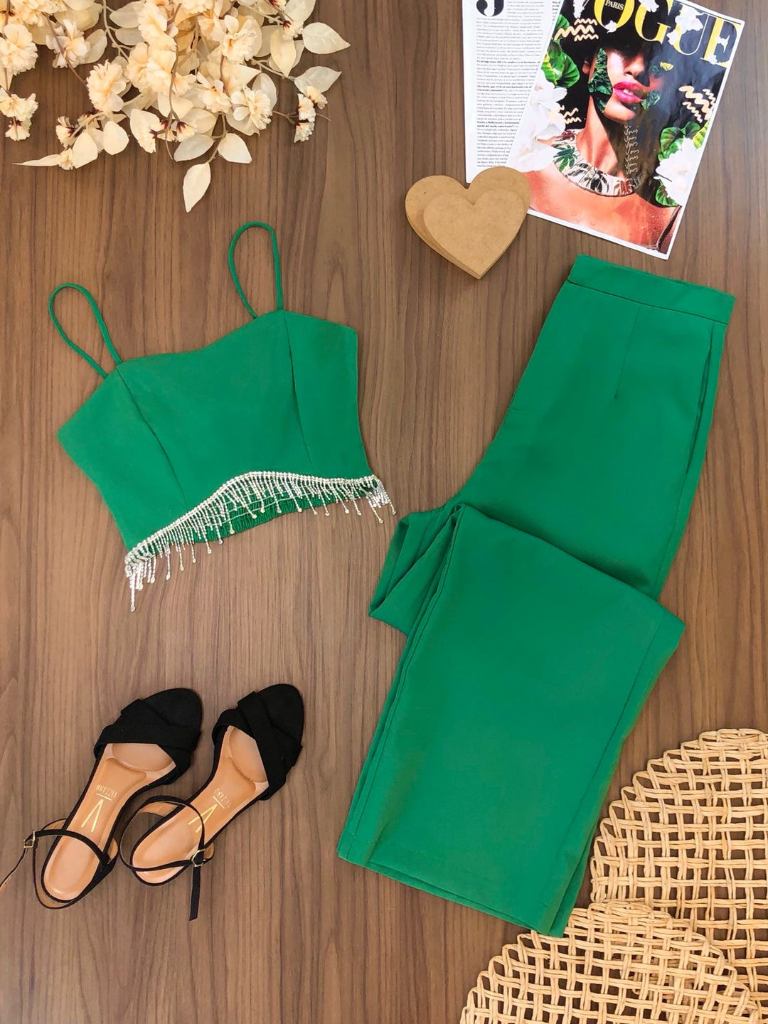 Conj. Cropped Chuva de Strass e Calça Pantalona 2338 (5-B)