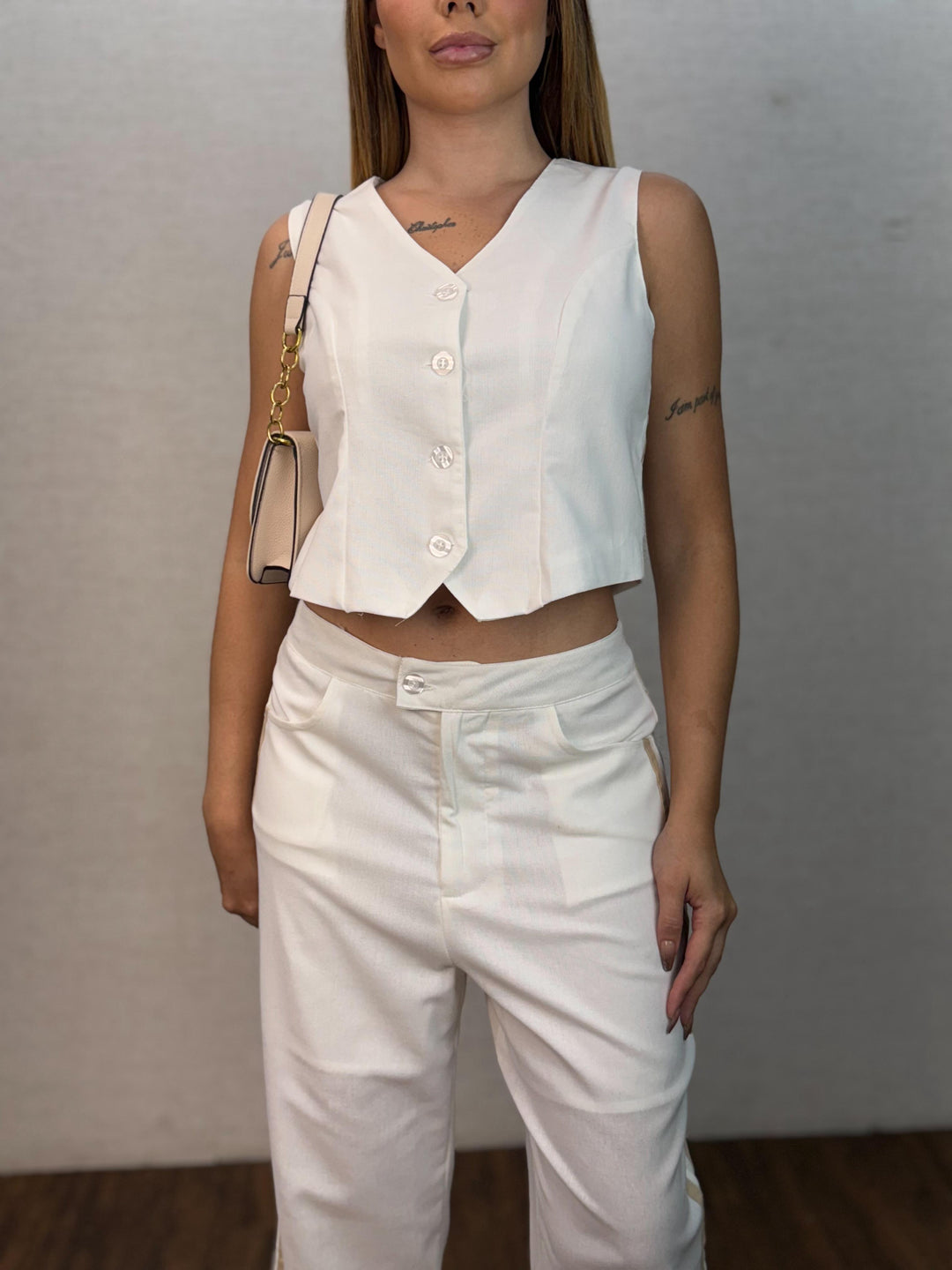 Conj. Colete e Calça Pantalona Faixa Lateral