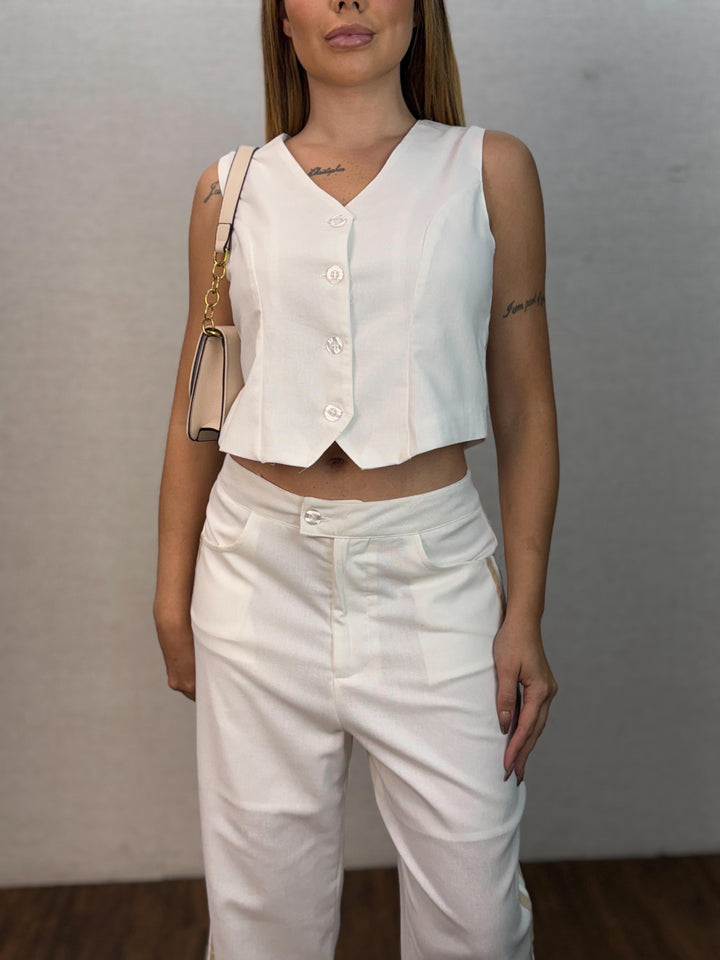 Conj. Colete e Calça Pantalona Faixa Lateral