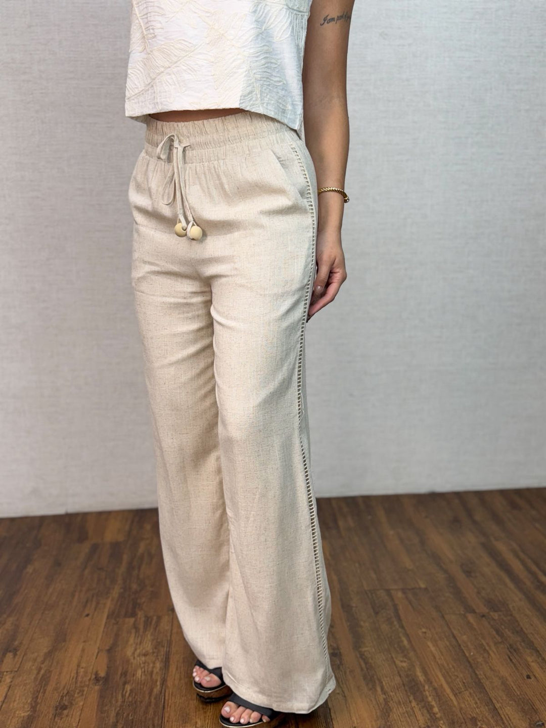Calça Linho Detalhe Lateral 358785. (4-A)