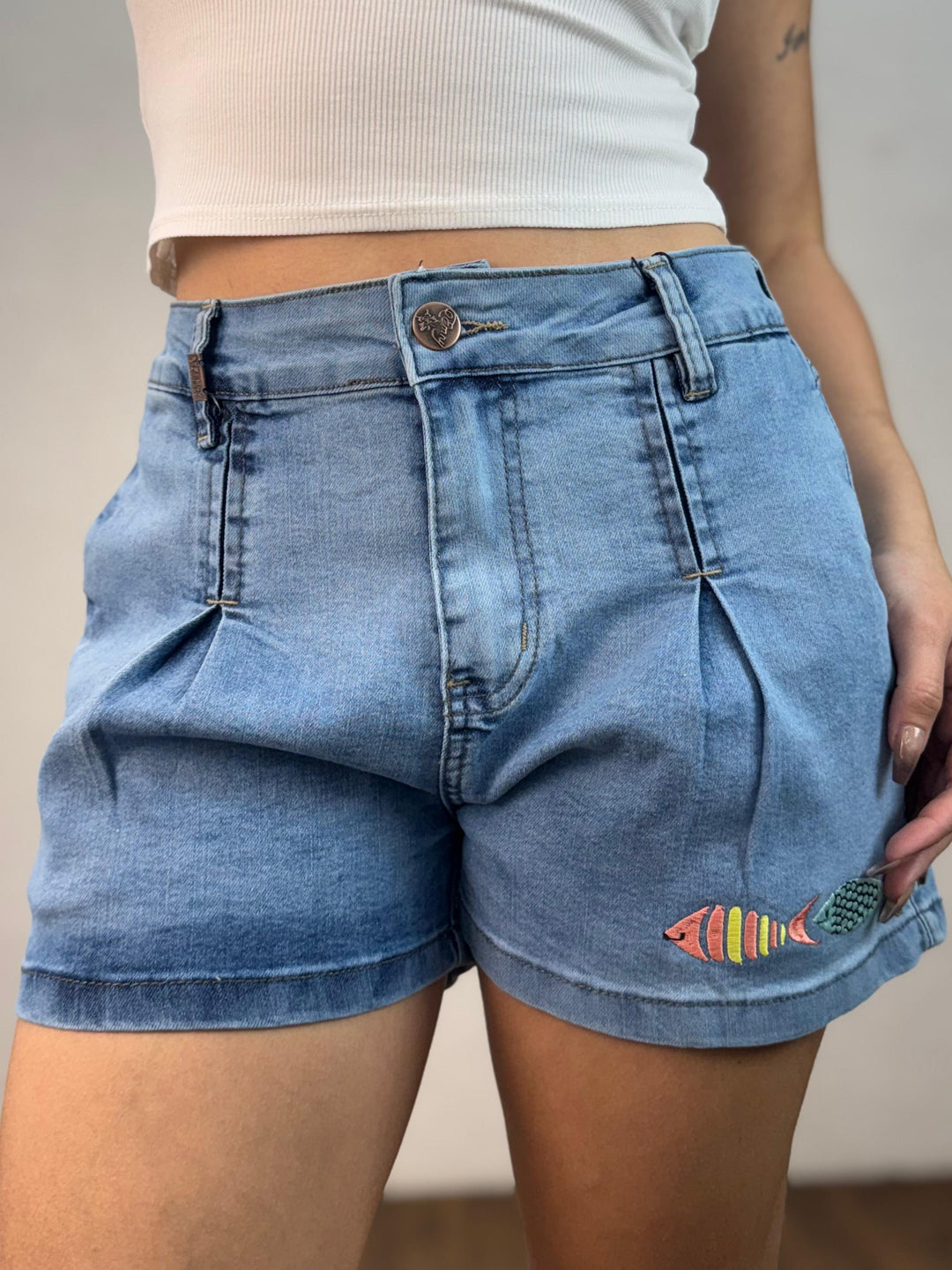 Short Jeans Bordado Peixinho 7726/1003 B. (6-I)