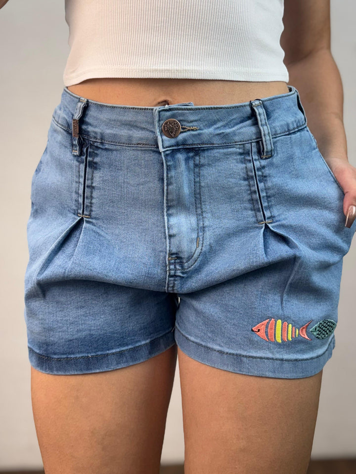 Short Jeans Bordado Peixinho 7726/1003 B. (6-I)