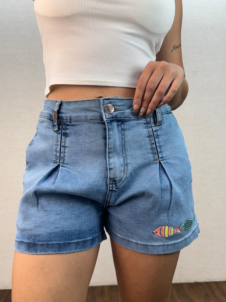 Short Jeans Bordado Peixinho 7726/1003 B. (6-I)