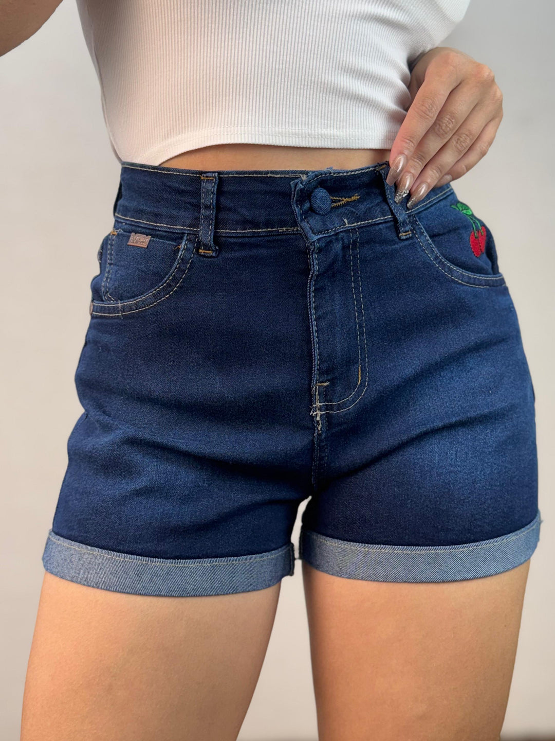 Short Jeans Bordado Cereja 7761/1003 B. (6-J)