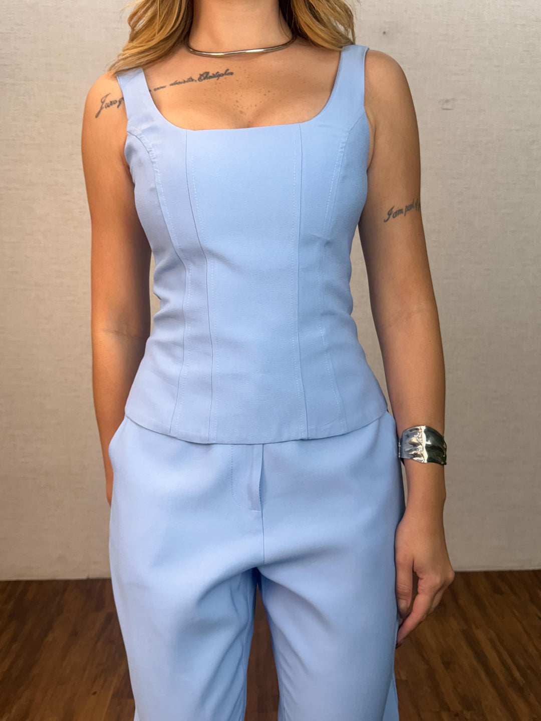 Conj. Cropped Alça Quadrada e Calça Wide Leg 1521 (5I)