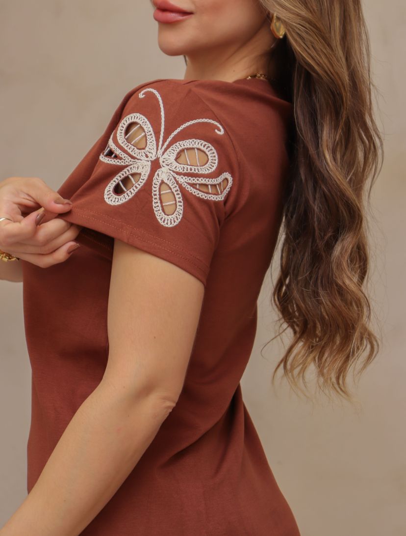 Blusa Manga Bordada Borboleta 1003  ( 1-C )