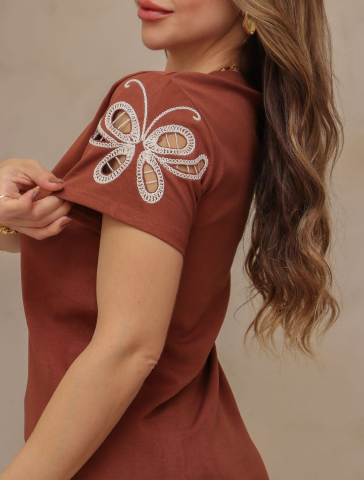 Blusa Manga Bordada Borboleta 1003  ( 1-C )