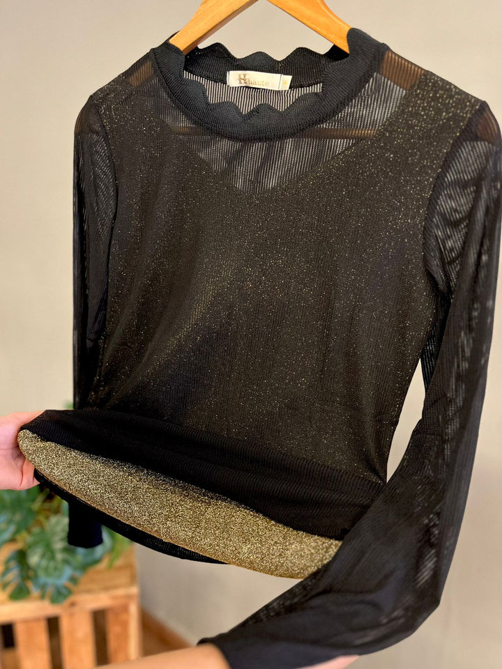 Blusa Tule Com Regata Brilho R969   (1-F)