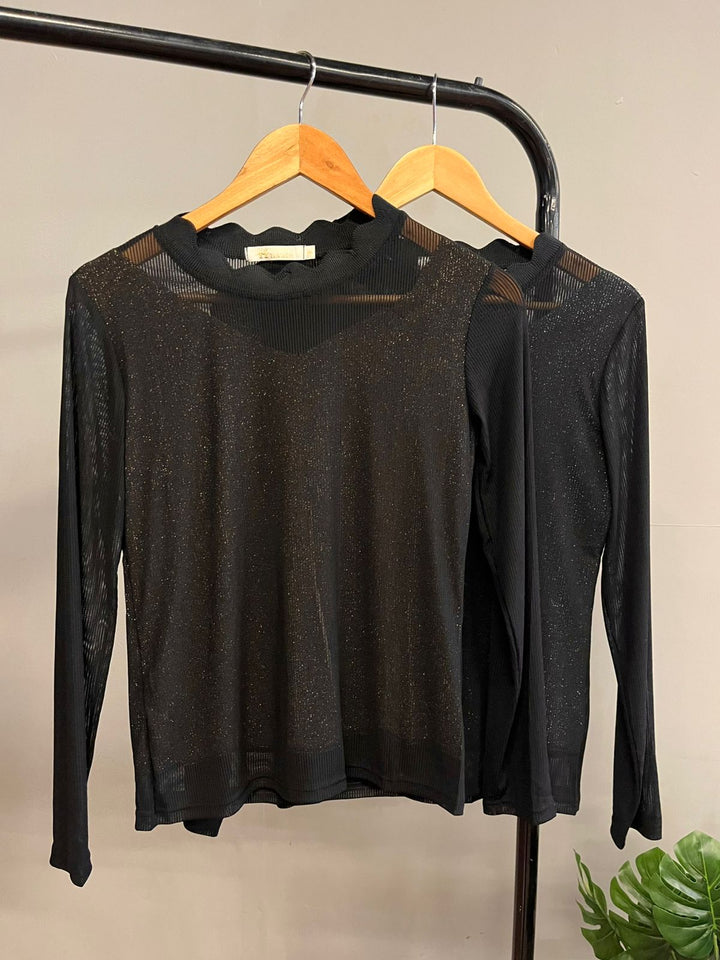 Blusa Tule Com Regata Brilho R969   (1-F)