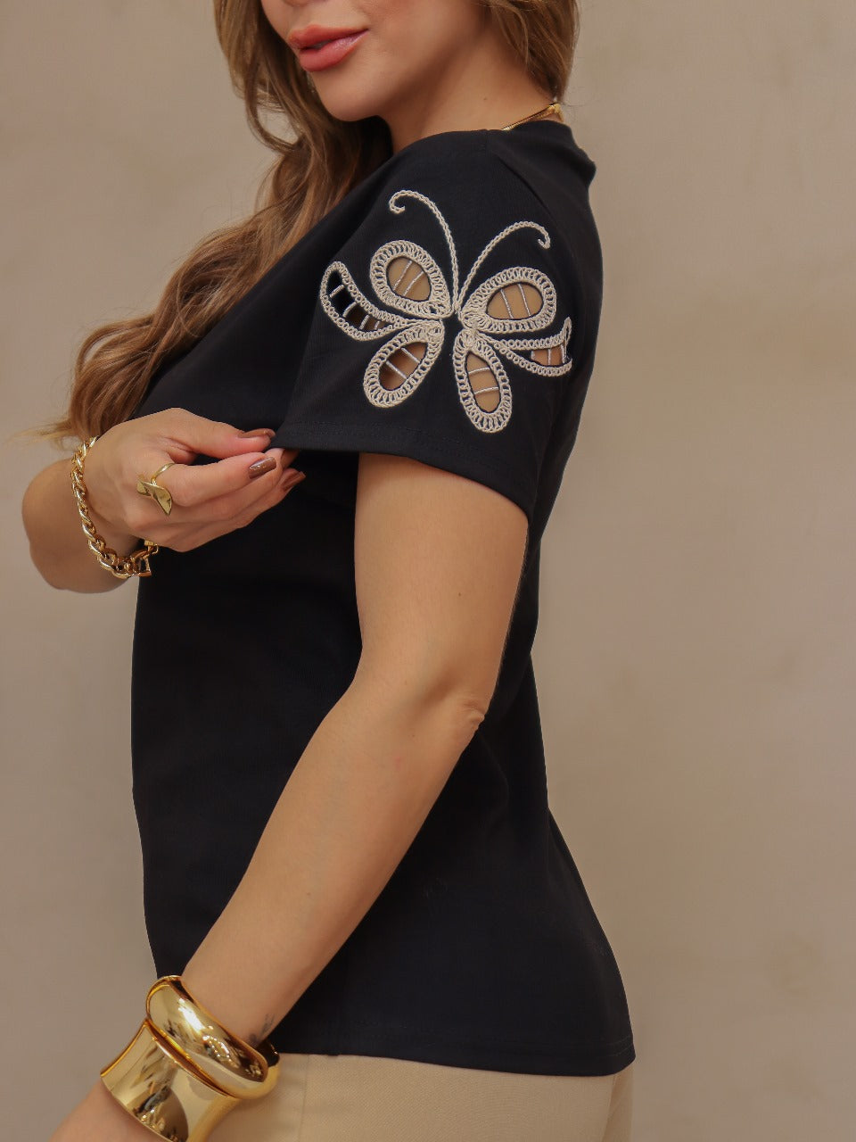 Blusa Manga Bordada Borboleta 1003  ( 1-C )