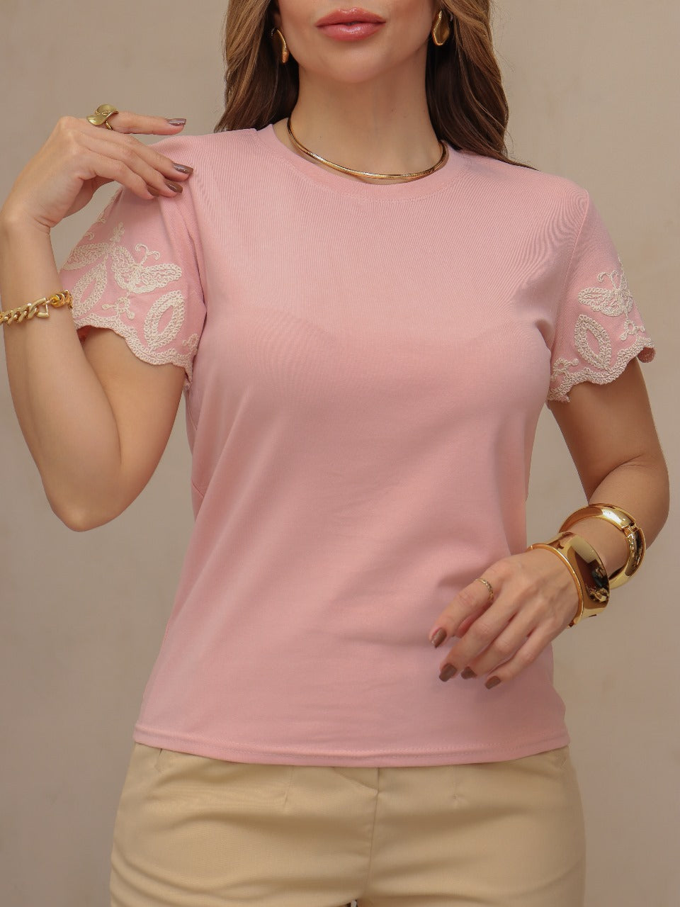 Blusa Manga Bordada Ondinhas 1009  ( 1-D )