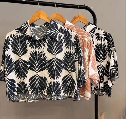 Conj. Blusa Cropped e Calça Pantalona Estampado 990174 (5D)