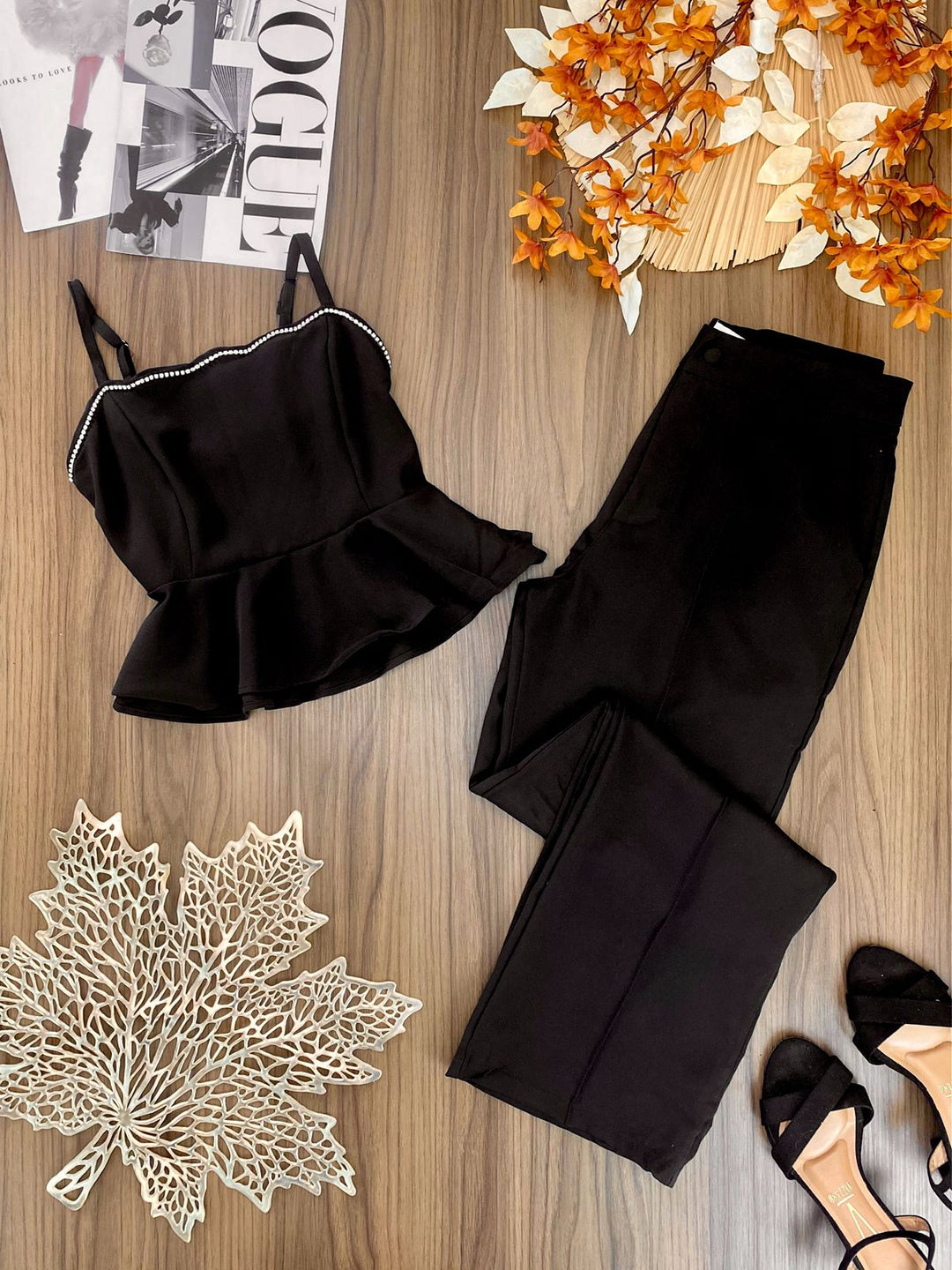 Conj. Cropped Babadinho e Calça Wide Leg 0756